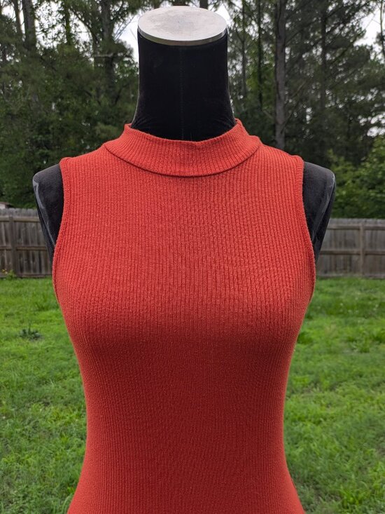 Ambiance Tops - Small Mock Neck Orange Bodysuit